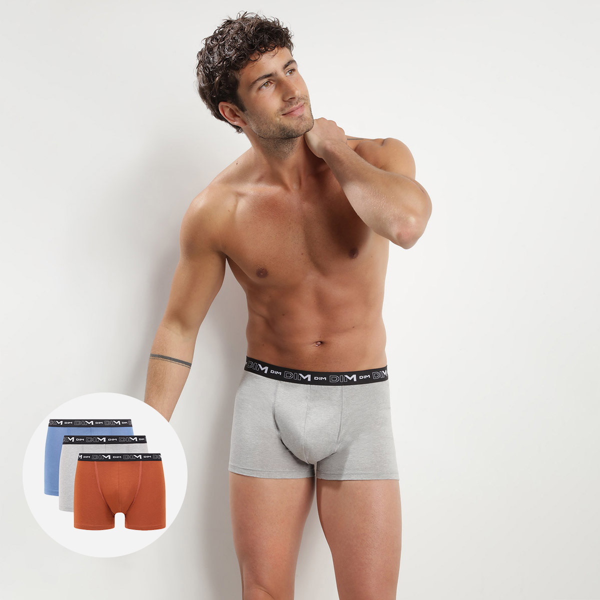 Haringen Billy Goat voorbeeld Pack of 3 men's Grey Brown and Blue Cotton Stretch boxers with a stylish  waistband